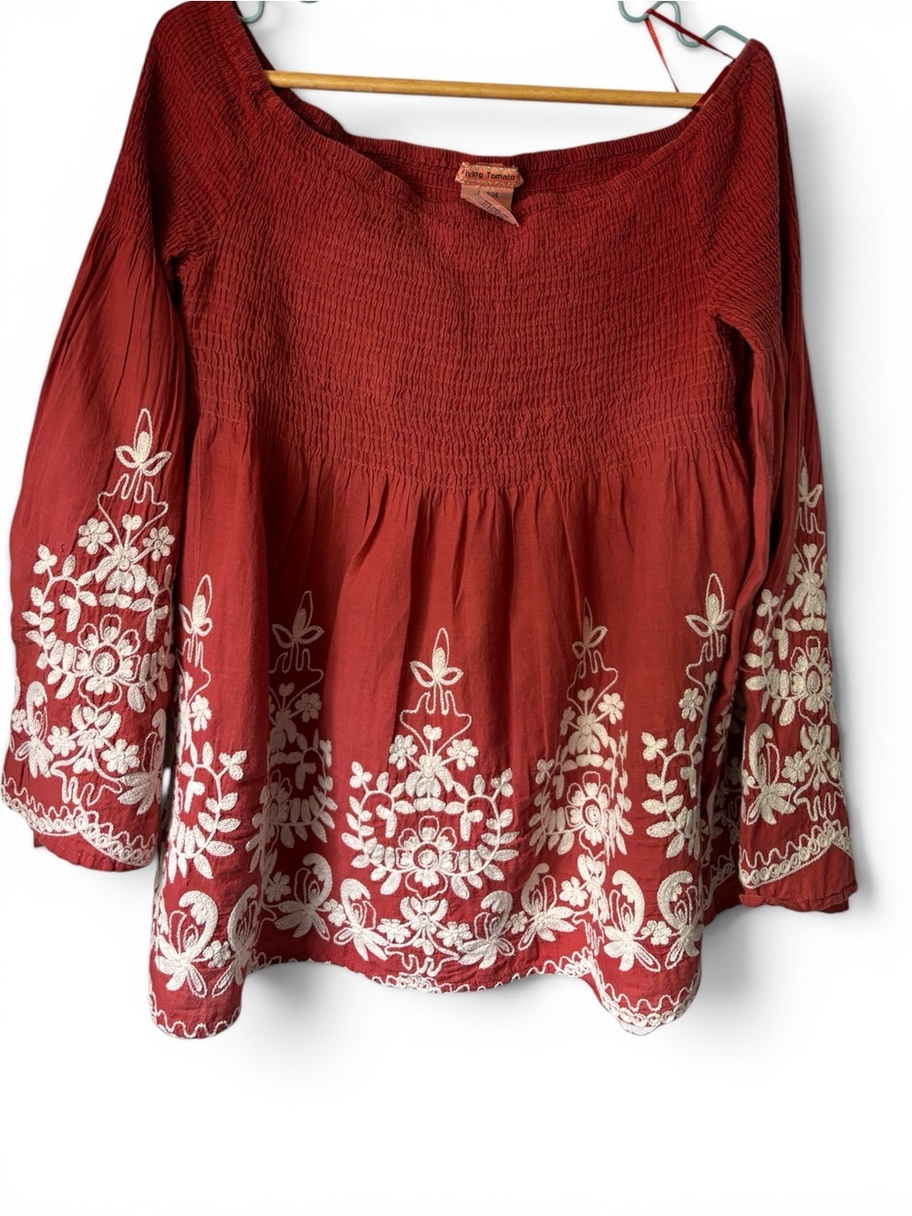 Flying Tomato Red Embroidered Peasant Tunic
